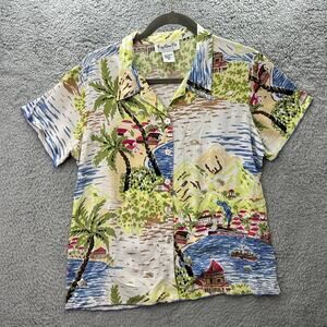 Key Lime Pie VTG Small Button Up Shirt Tropical Print Shell Accents Art to Wear